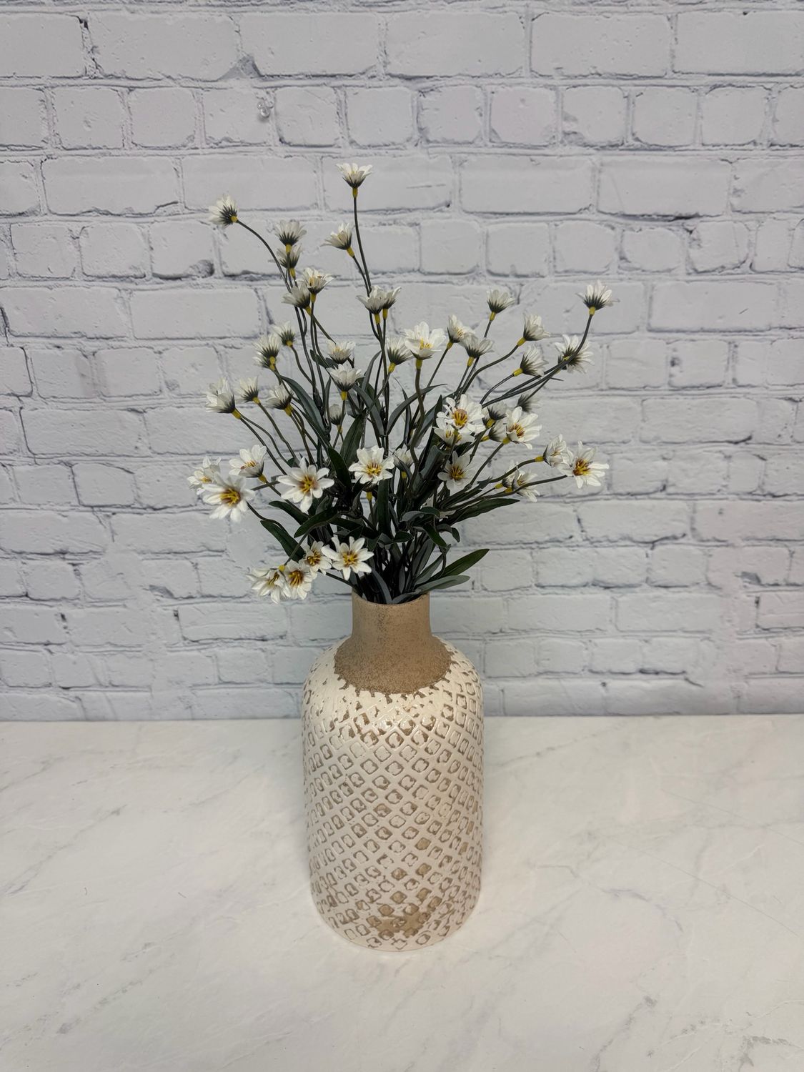 White Ceramic Jug W/ Flowers