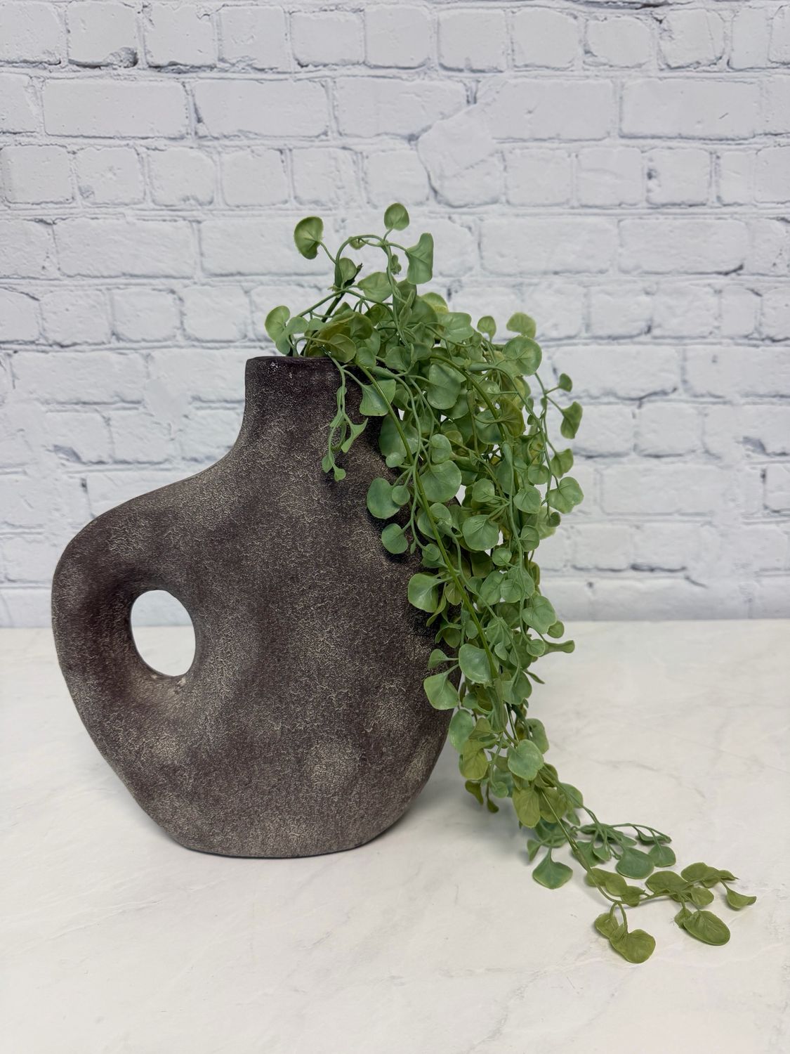 Brown Vase W/ Hanging Greenery