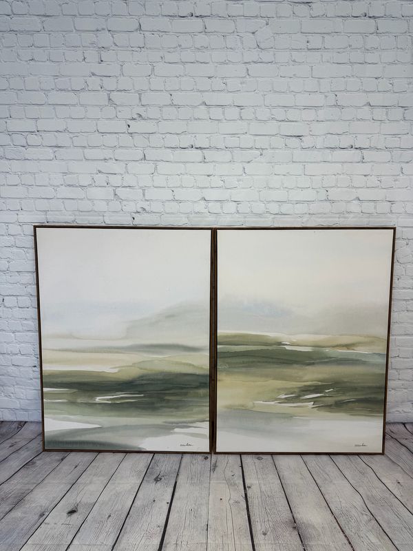 Green Abstract Framed Canvas - Set Of 2