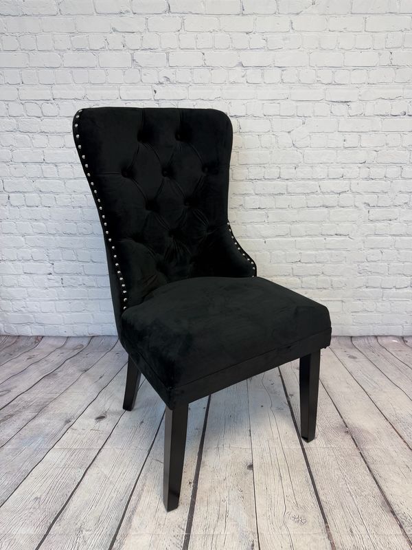 Black Nailhead Velvet w/ Back Ring Accent Chair - Single