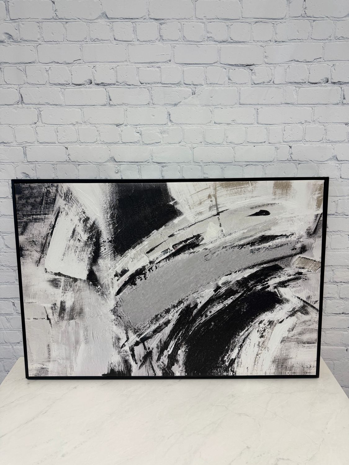 Grey & Black Abstract Framed Canvas