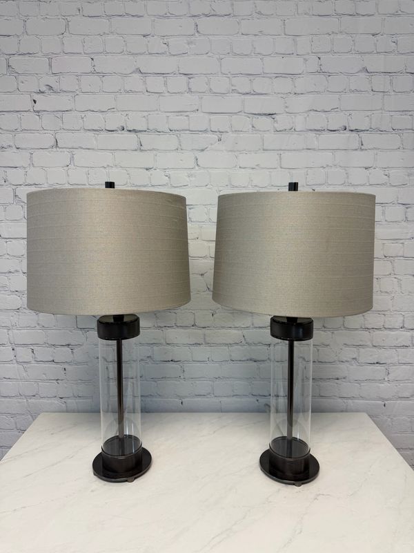 Dark Metal & Glass Lamp - Set Of 2
