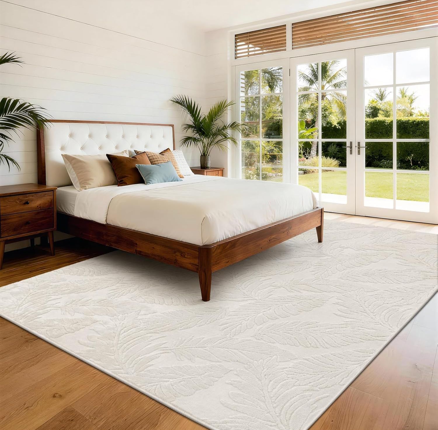 Beige Leaf Foldable Rug 8x10