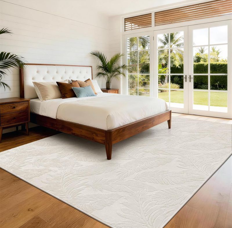 Beige Leaf Foldable Rug 8x10