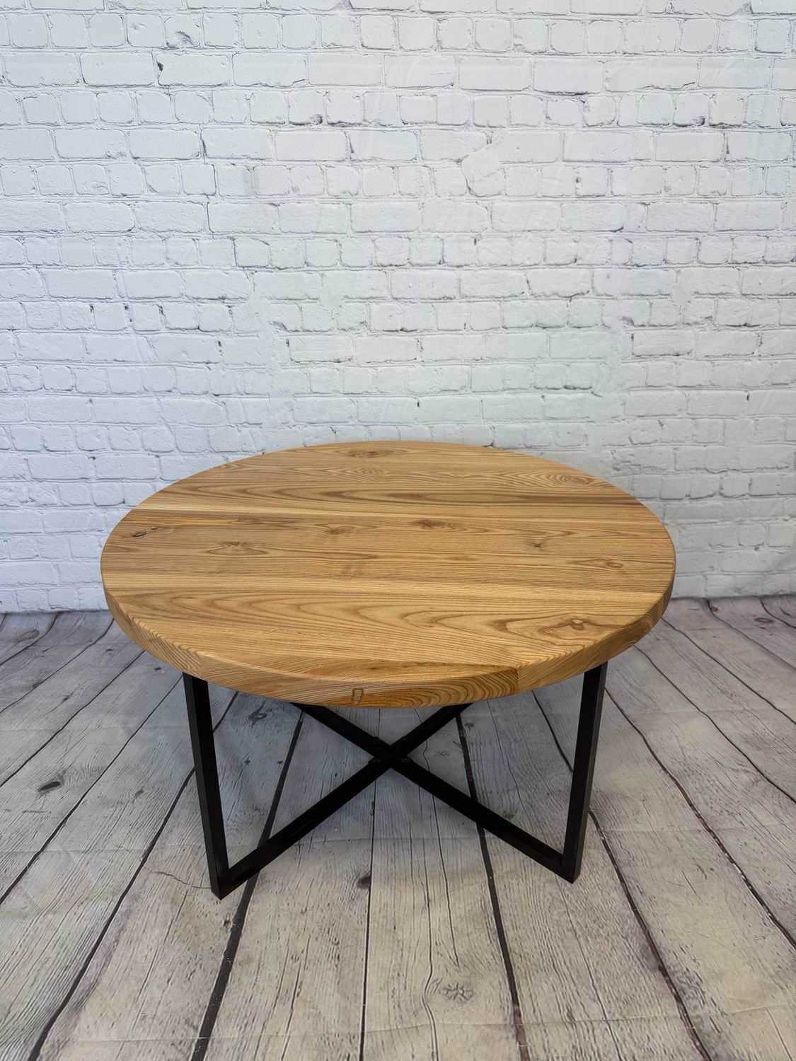 Solid Wood Coffee Table W/ Black Metal Legs