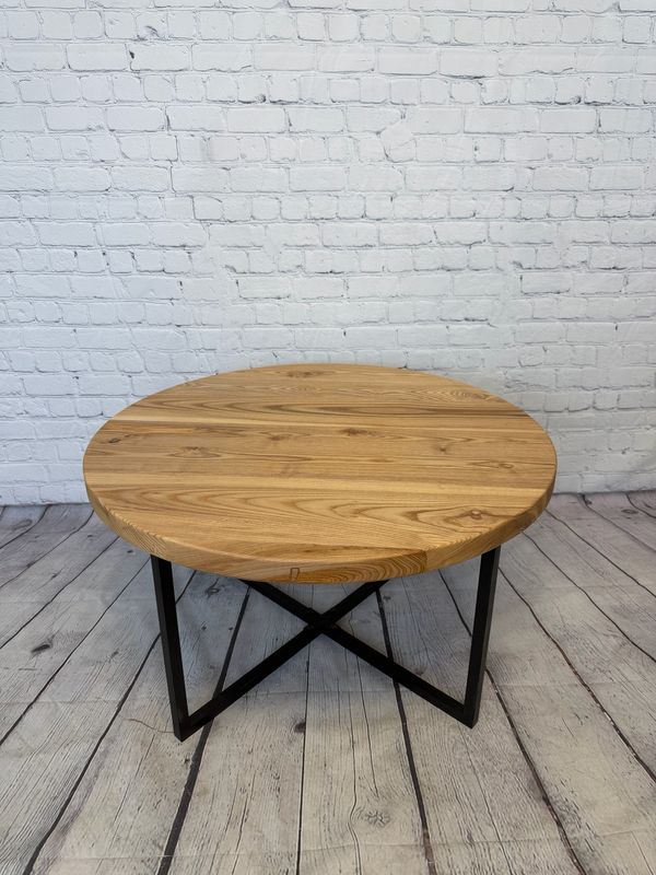 Solid Wood Coffee Table W/ Black Metal Legs