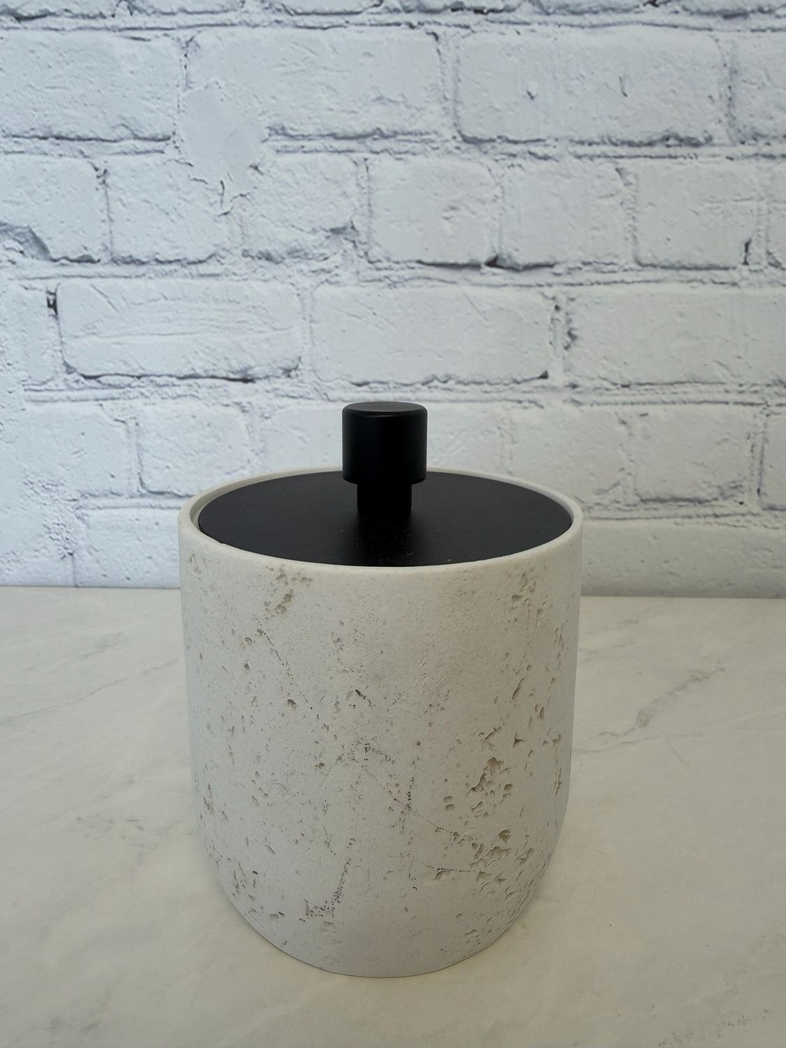 Cylinder Decorative Jar W/ Black Lid