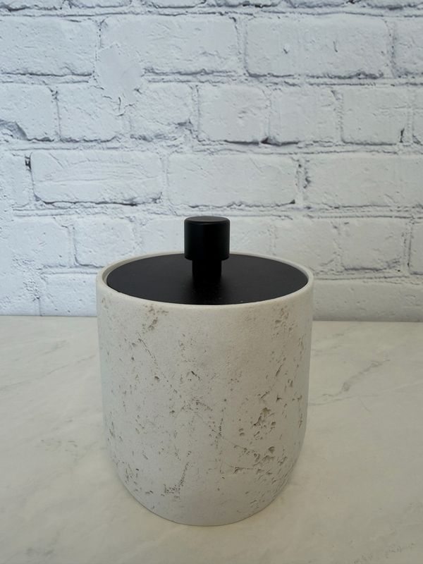 Cylinder Decorative Jar W/ Black Lid