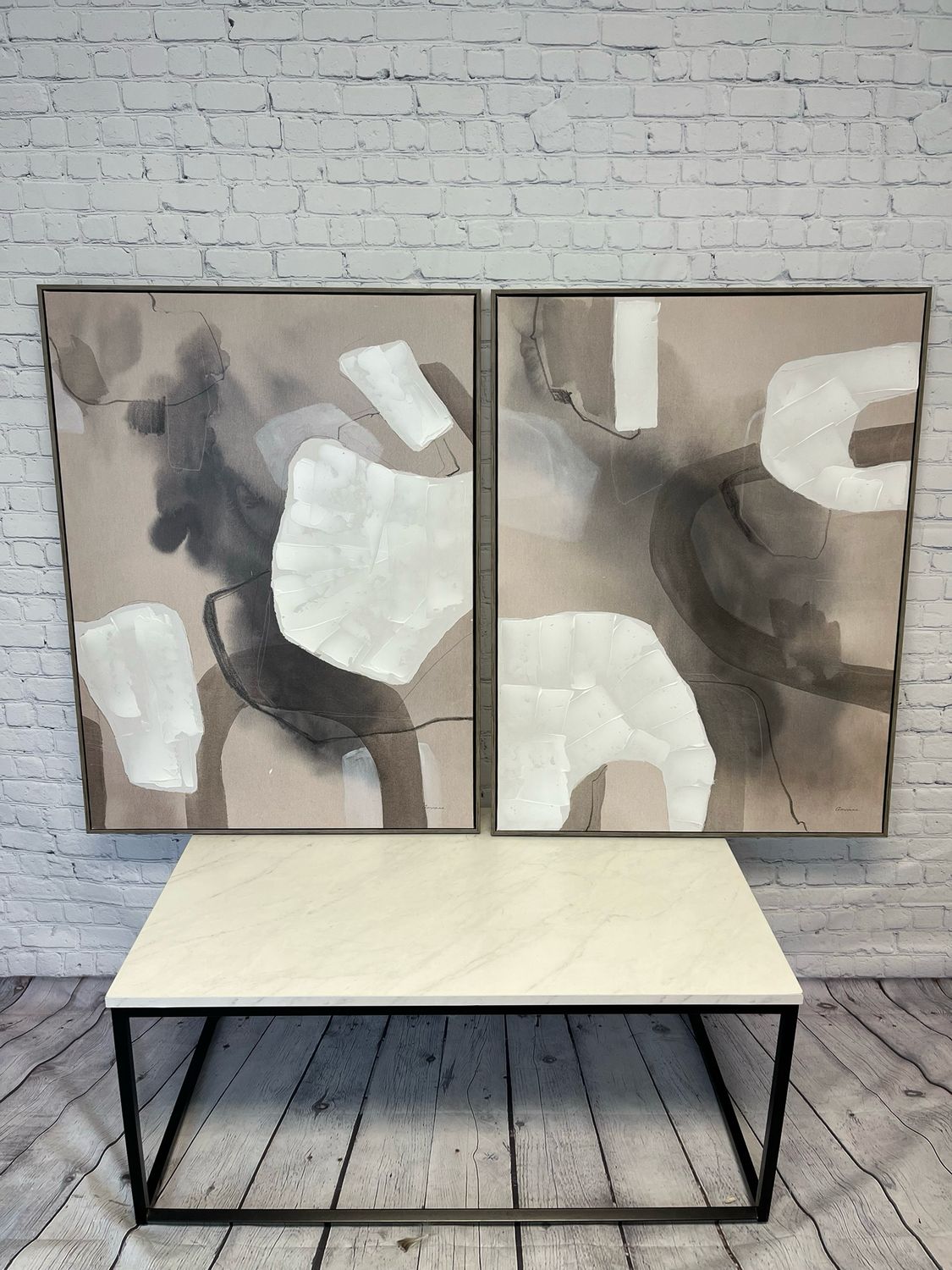 Neutral Abstract Framed Canvas - Set Of 2