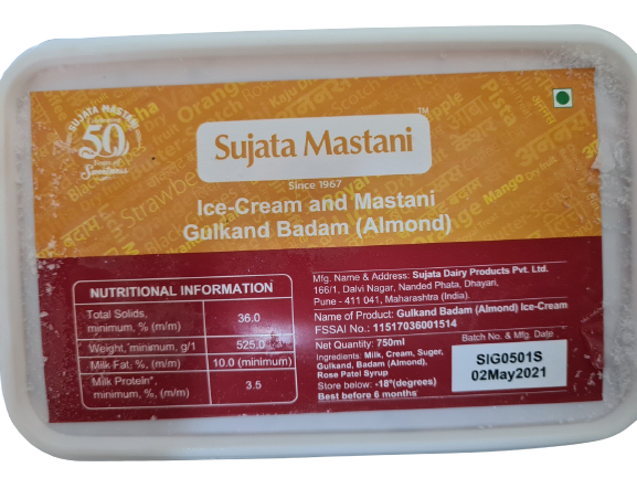 Sujata Icecream Gulkand Badam (Rose Petals + Almond)