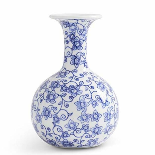 Medium Blue and White Porcelain Floral Scroll Vase
