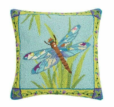 Dragonfly Pillow Hand Hooked