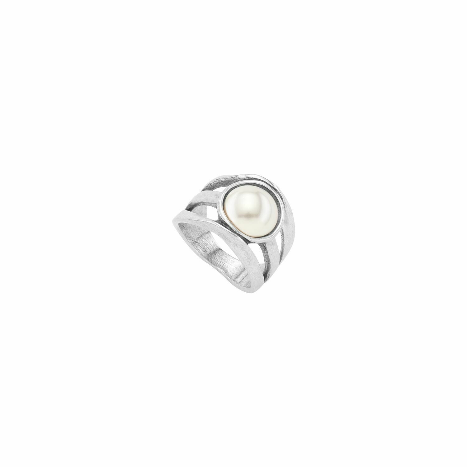 Lucky Strike Silver Pearled Crystal Ring, Size: 6US (12ESP)