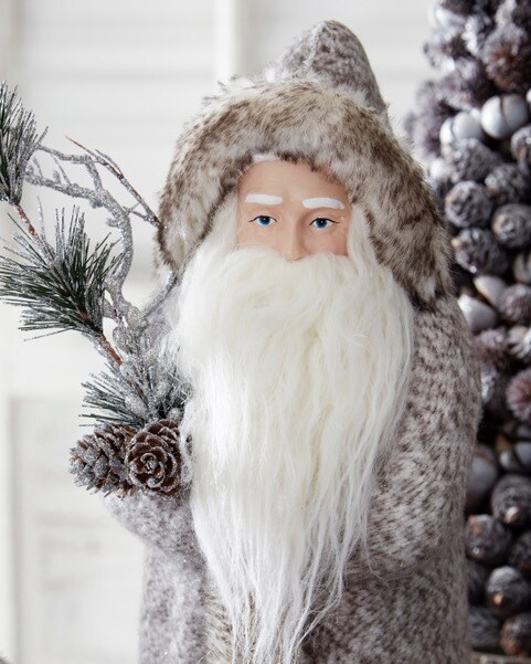 Gray Fur Coat Santa with Pine