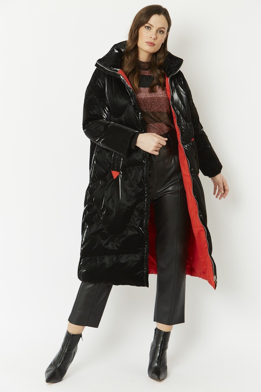 Metallic Puffer Coat, Color: Black