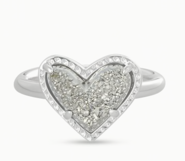 Ari Heart Silver Ring Platinum Drusy
