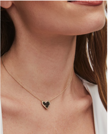 Ari Heart Gold Pendant Necklace Black Drusy