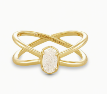 Emilie Gold Double Band Ring Iridescent Drusy