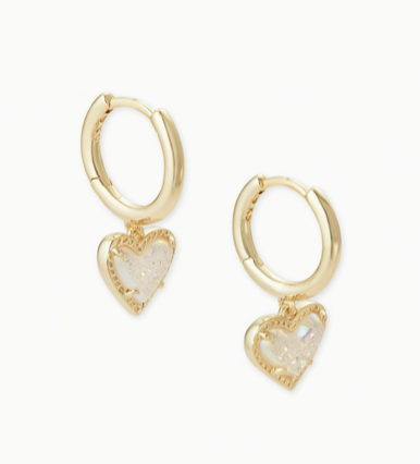 Ari Heart Gold Huggie Earrings Iridescent Drusy