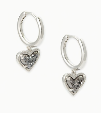 Ari Heart Silver Huggie Earrings Platinum Drusy
