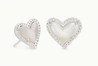 Ari Heart Silver Stud Earrings Ivory Mother-Of-Pearl