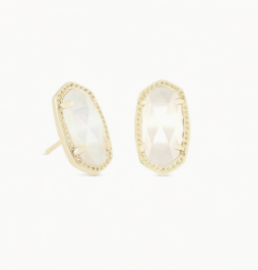 Ellie Gold Stud Earrings Ivory Pearl