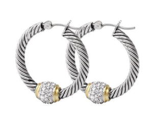 G2938 Antiqua Pave Twisted Wire Hoop Earrings