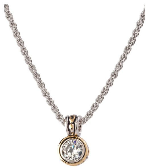K5018 Beijos 7mm CZ Bezel Set Pendant Necklace, Stone: Clear