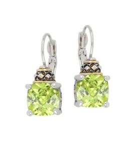 f3521 Cushion Cut French Wire Earrings, Color: Peridot