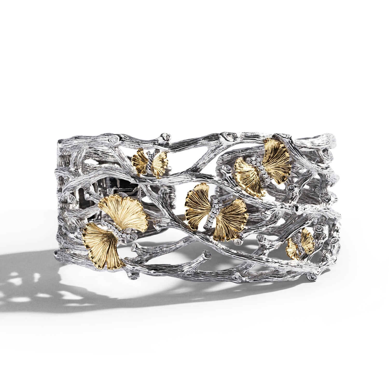 Butterfly Gingko Cuff Bracelet with Diamonds