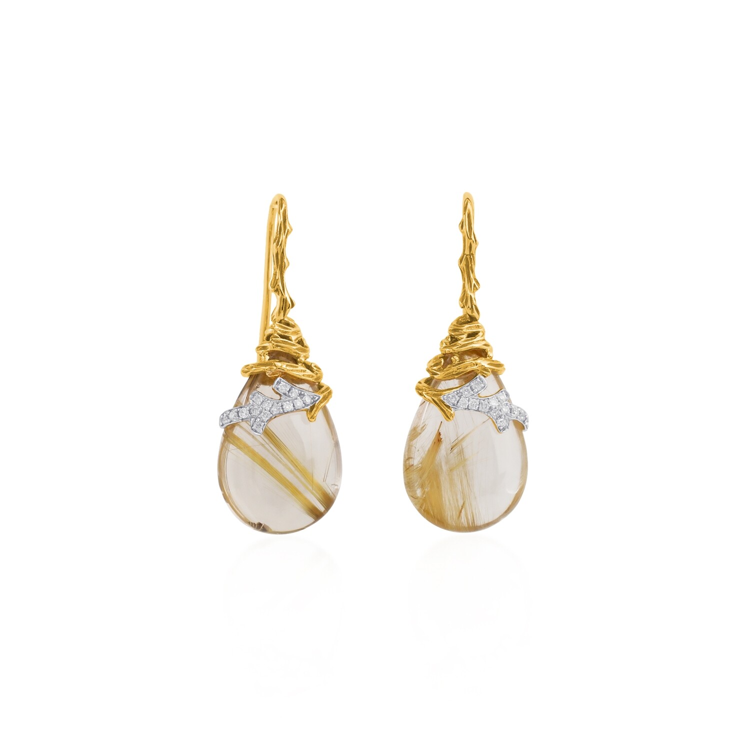 Enchanted Forest Earrings with Rutilated Quartz and Diamonds
