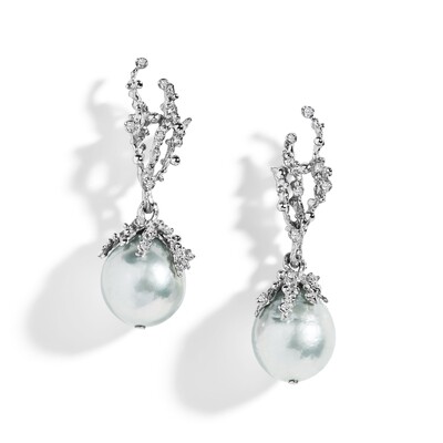 Ocean Earrings with Pearls and Diamonds