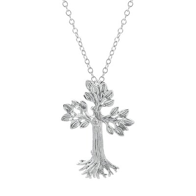 Armenian Tree of Life 33mm Cross Pendant Necklace with Diamonds