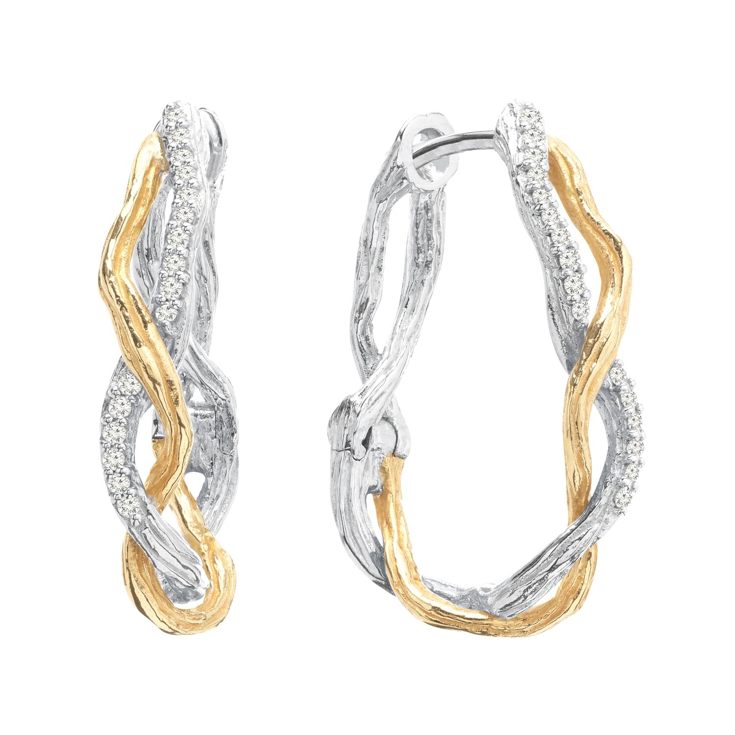 Wisteria Hoops 25mm in Sterling Silver &amp; 18K with Diamonds
