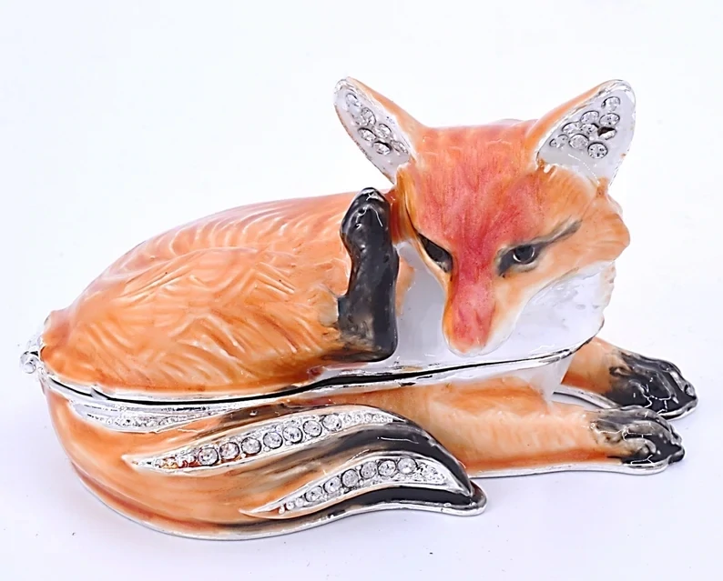 Sitting Fox Jeweled Trinket Box