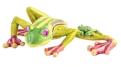 Leaping Frog with Baby Jeweled Trinket Box