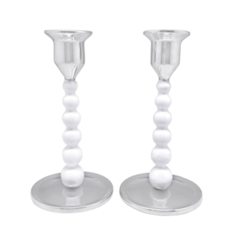 White Pearled Small Candlestick Set 2308W 