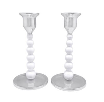 White Pearled Small Candlestick Set 2308W 