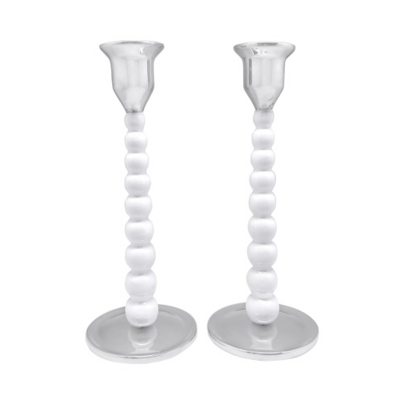 White Pearled Medium Candlestick Set/2 2309W
