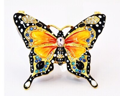 Black and Orange Butterfly Jeweled Trinket Box