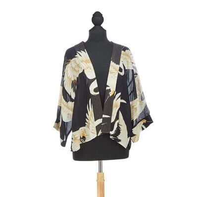 Heron Black Short Kimono