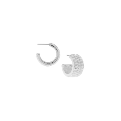 Silver Quilted Wide Post Hoop Earring