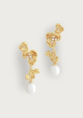 Orchid with Pearl Drop Earrings