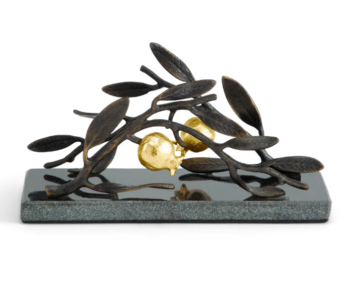 Pomegranate Vertical Napkin Holder Oxidized Brass Granite