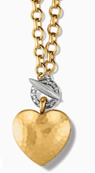 JM7340 Inner Circle Heart Two Tone Toggle Necklace