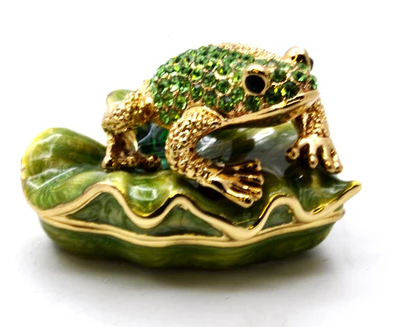 Frog on Lily Pad Jeweled Trinket Box