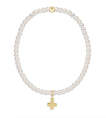 Classic Pearl 3mm Bracelet Signature Cross Gold Charm