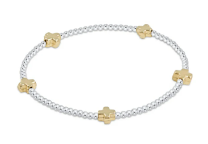 Signature Cross Small Mixed Metal 2mm Bracelet