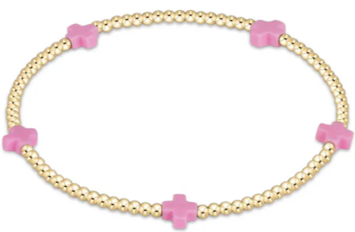 EGirl Signature Cross Small Gold 2mm Pink Bracelet