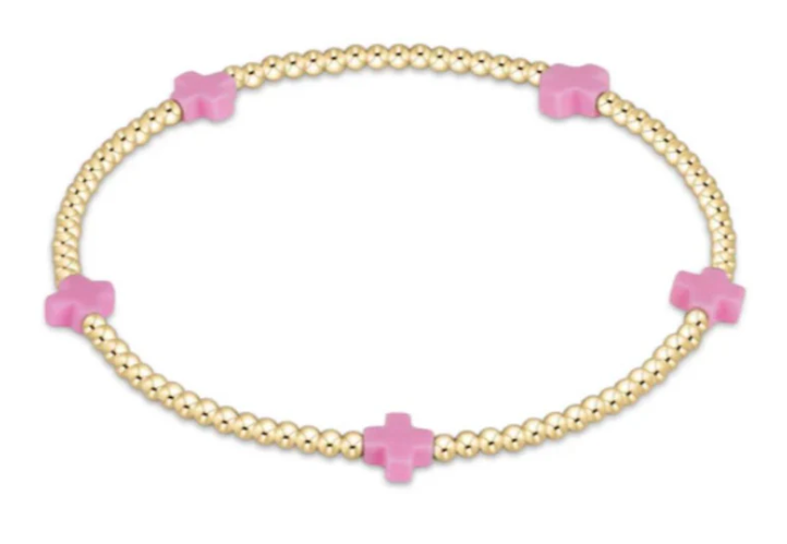 EGirl Signature Cross Small Gold 2mm Bright Pink Bracelet